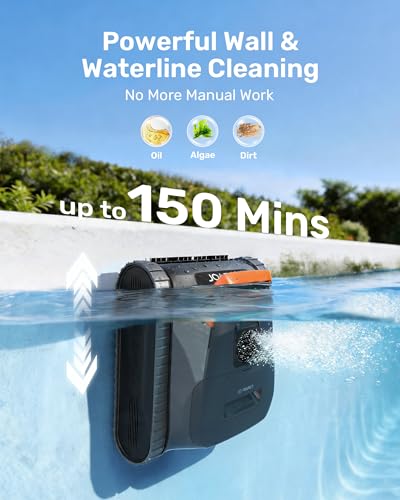 Gosvor LiteVac G1 Pool Vacuum for Inground & Above Ground Pools, Up to 200 Mins, Floor/Wall/Waterline/Shallow Area Cleaning with Smart Navigation, 15.2 lbs Lightweight, Double Filtration, Orange