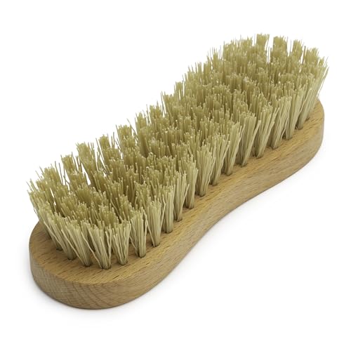 KONEX Nylon Fiber Economy Utility Cleaning Hand Brush | Heavy Duty Hand-Held Scrub Brush Stiff Bristles | Wooden Body, Ideal Scrub Brushes for Cleaning (Peanut Shaped)