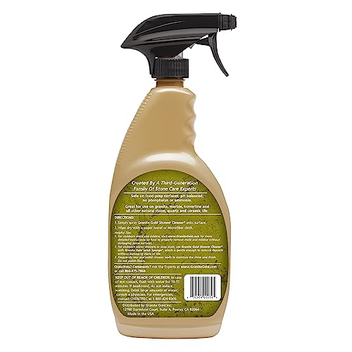 Granite Gold Shower Cleaner Spray for Quartz, Granite, Marble, Ceramic, and Other Stone Tub Surfaces, Made in the USA, 24 Ounces, Gold