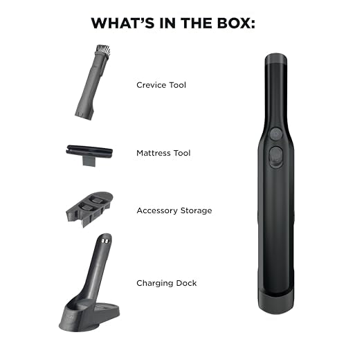 Shark WANDVAC Cordless Hand Vac, Lightweight, Versatile and Portable at 1.4 lbs., Powerful Suction for Pet Hair, Charging Dock, One-Touch Empty for Car & Home, Duster Crevice Tool, Black, WV201BK
