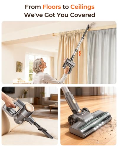 N8 Cordless Vacuum Cleaner,Lightweight Stick Vacuum with Powerful Suction,2200mAh Battery,40 Mins Runtime, Self-Standing,Rechargeable Vacuum Cleaners for Home Hardwood Floor Carpet Hair (Champagne)