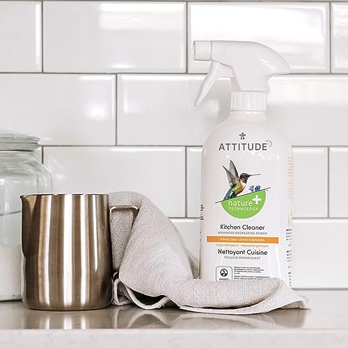 ATTITUDE Kitchen Cleaner Spray, EWG Verified, Degreaser Spray to Cut Grease & Grime, Plant-Based & Vegan, Citrus Zest Scent, 27.1 Fl Oz