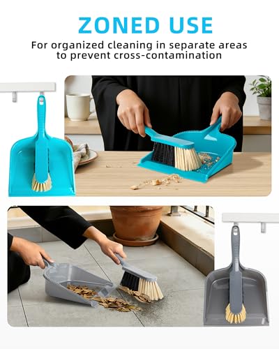 MR.SIGA Dustpan and Brush Set, Pack of 2 Set, Blue & Grey