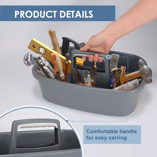 SYAOYI Large Cleaning Supplies Caddy Organizer, Portable Shower Caddy Plastic Basket with Handle, Stackable Tool Storage for Bathroom, Garden, Kitchen, Home Organization, Grey