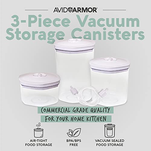 Avid Armor 3 Piece Vacuum Food Container Set for Home Kitchen with Accessory Hose in 2L, 1.4L, and 0.7L Sizes BPA Free
