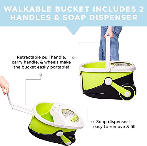 Deluxe Stainless Steel Rolling Spin Mop System with Replacement Microfiber Mop Heads – Walkable with Wheels - Suits All Floor Types - Multipurpose Home Use