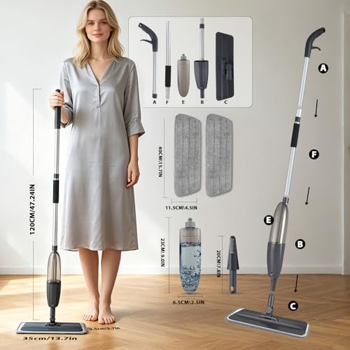 Spray Mop for Floor Cleaning with 360° Rotation - Multi-Surface Floor Cleaner for Wet/Dry Mopping Lightweight Handle for Kitchen Bathroom Hardwood&Tile Floors