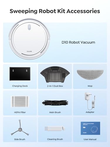 Robot Vacuum and Mop, 3-in-1 Robotic Vacuum Cleaner with Schedule, 5000Pa Suction, LiDAR Navigation & Smart Mapping,150 Mins Max, Ultra-Slim, App/Alexa Control for Pet Hair/Hard Floor/Carpet, D10