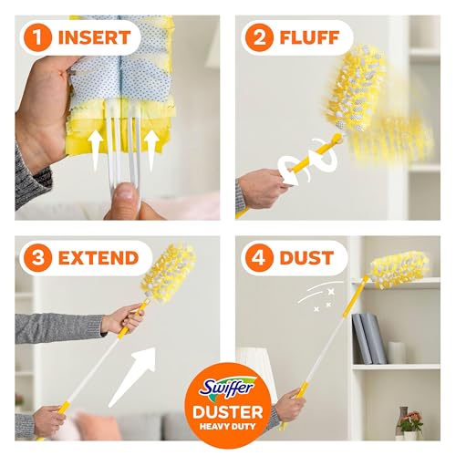 Swiffer Duster Kit with 3 ft Extendable Handle, Dusters for Cleaning, Set Includes 1 Extension Pole and 12 Heavy Duty Dusting Refills Dust Cleaner, Long Extended Wand for Ceiling Fans and Walls