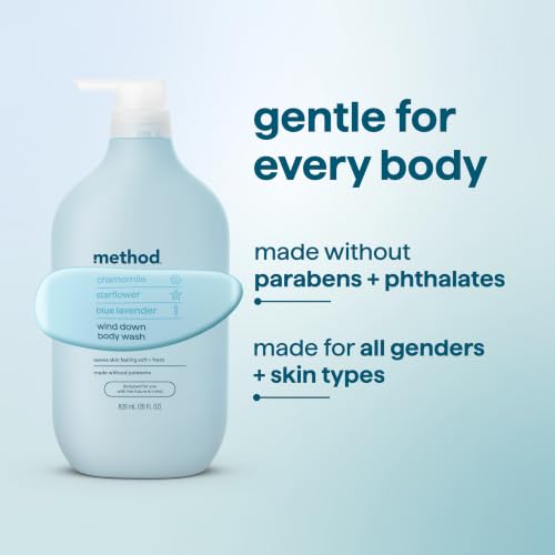 method Body Wash, Wind Down - Leaves Skin Feeling Soft & Moisturized, Made Without Parabens, Notes of Chamomile, Starflower & Blue Lavender, 28 Fl Oz