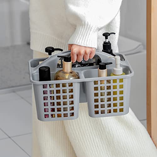 JiatuA Portable Shower Caddy Basket with Compartments Cleaning Supplies Organizer with Handle Plastic Storage Divided Tool Bin for Bathroom, Bedroom, Kitchen, College Dorm, Garden, Under Sink, Grey