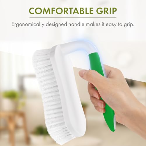 Amazer Scrub Brush for Cleaning Comfort Grip Shower Scrubber Stiff Bristles with Handle Heavy Duty Cleaner Brush for Tub Sink Carpet Floor - Pack of 2 (Green+Green)