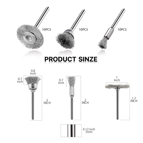 30 Pieces Stainless Steel Wire Brushes, Mini Wire Brush Polishing Wheel Kits for Dremel Rotary Tools (1/8 Inch Mandrel)