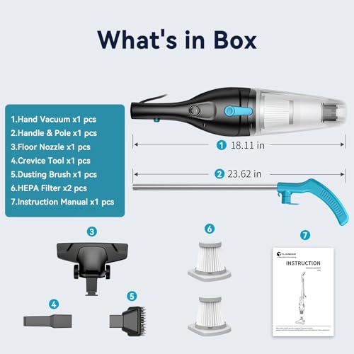 Corded Vacuum Cleaner, 4-in-1 Vacuum Cleaners for Home 15Kpa Power Suction Lightweight Corded Stick Vacuum with HEPA Filter Converts to Small Handheld Vacuum for Home, Pet Hair, Carpet, Hard Floors