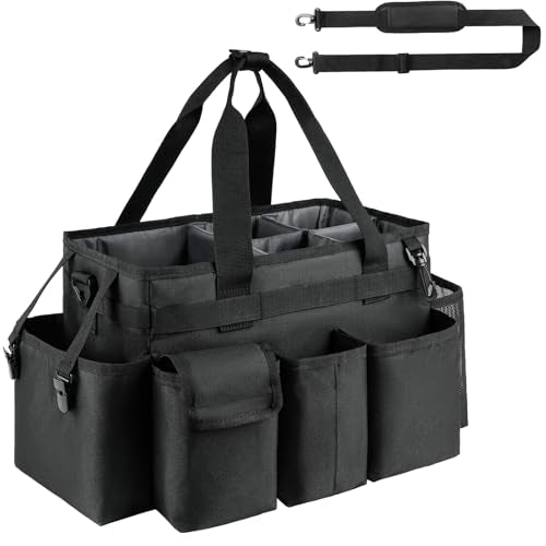 ZIOZERTT Cleaning Caddy,Cleaning Bag for Housekeepers,Cleaning Supplies Organizer with Handle,Black