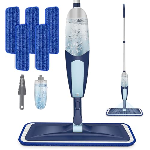 Spray Mops for Floor Cleaning, TRAV-ROUND Microfiber Wood Floor Mop with 5 Reusable Washable Pads for Dry Wet Cleaning on Hardwood Laminate Wood Ceramic Vinyl Tile