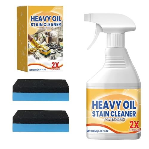 Kitchen Heavy Oil Cleaner Spray,3.38 Oz All Purpose Kitchens Heavy Oil Cleaning Agent, Grease Remover,Kitchen Degreasing Cleaning Spray for Stove,Oven,Dishwasher,Appliances (1PC With 2 Sponge)