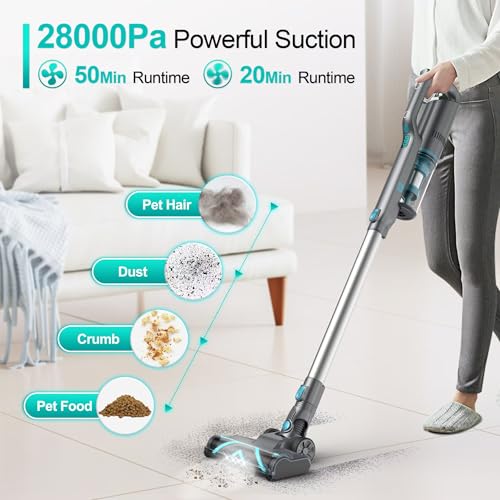 ECOVORTEX 280W Cordless Vacuum Cleaner for Home, Powerful Stick Vacuum with 45min Runtime,Rechargeable Wireless Vacuum for Hardwood Floor Carpet Pet Hair