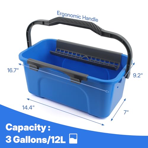 Window Cleaning Kit with Bucket 3 Gallon, 14" Window Squeegee and 15" Scrubber with 61" Long Handle, Professional Window Washing Equipment Cleaner Tool for Home Outdoor Commercial Use