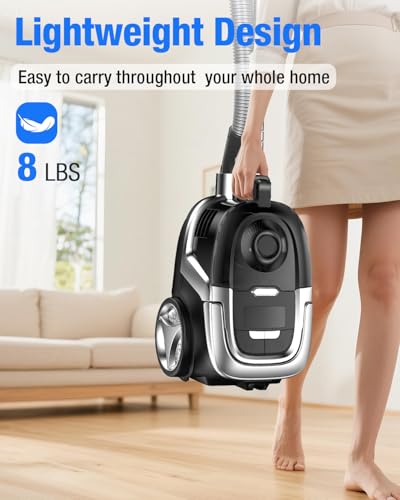 Zefiro Max 1600W Multi-Surface Bagless Canister Vacuum Cleaner, 40kPa Suction, Lightweight Corded Canister Vacuum, HEPA Filter, Auto Cord Rewind, Floors, Carpets, Pet Hair, Home Apartment