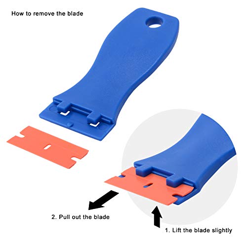 FOSHIO Plastic Razor Blade Scraper Include 2PCS Scraper Tool and 100PCS Blades for Gasket Remover, Labels Decal and Adhesive Remover for Windows and Glass