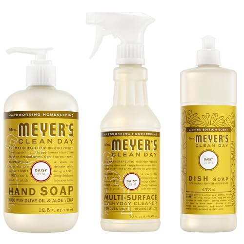 Mrs. MEYER'S Kitchen Set, Dish Soap, Hand Soap, and Multi-Surface Cleaner, 3 CT (Daisy)