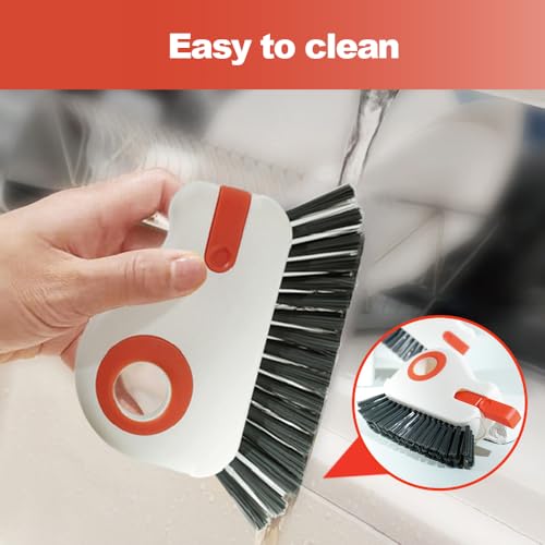 2 in 1 Groove Cleaning Brush Window Track Cleaning Tools, 2024 New Hard Bristle Crevice Cleaning Brush with Hidden Scraper, Shutter Door Window Track Kitchen Cleaning Brushes Kit (2, Orange)