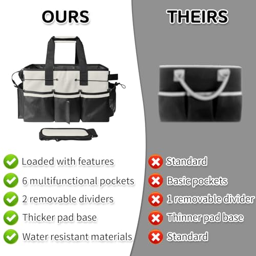 Boczif Cleaning Caddy Bag Wearable, Cleaning Caddy Supplies Organizer with Handle, Shoulder Straps & Detachable Divide, Cleaning Tool Organizers Tote Bag for Cleaners & Housekeepers (White)