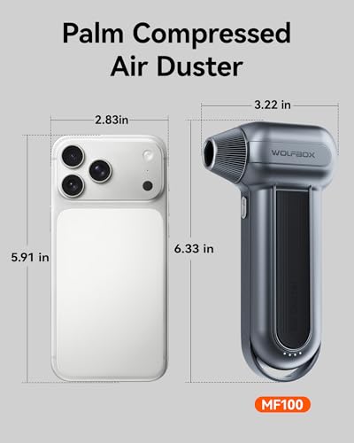 WOLFBOX MF100 Electric Air Duster-150000RPM Super Power Cordless Air Duster, Rechargeable Brushless Motor Durable Blower, 3-Gear Adjustable Dust Blower for Computer, Keyboard, Outdoor, House and Car