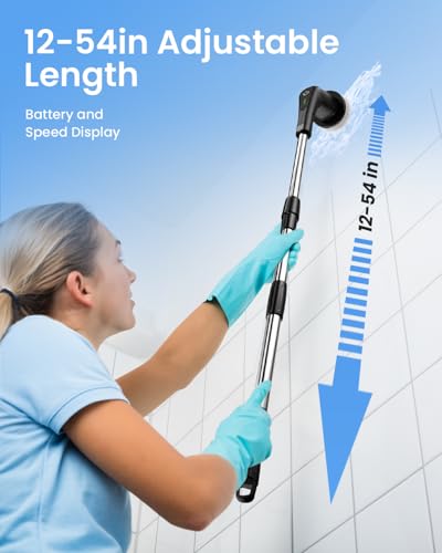 Leebein Electric Spin Scrubber, Cordless Cleaning Brush with 8 Replaceable Brush Heads, Tub and Floor Tile Power Scrubber Dual Speed with Adjustable & Detachable Handle for Bathroom Tub (All Black)