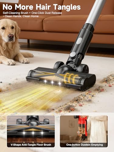 60KPa Cordless Vacuum Cleaner for Home, 700W Pet Vacuum, 70-Min Runtime, Lightweight, Rechargeable 8000mAh Dual Batteries, 2L Dust Cup, LED Display, Anti-Tangle for Pet Hair, Carpet & Hardwood Floors