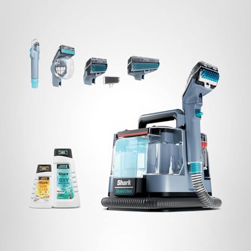 Shark StainStriker | Portable Carpet, Upholstery & Area Rug Cleaner | 4 Tools | Bonus Full-Size Solutions | Powerful Stain & Odor Remover | Deep Clean & OXY Solutions | Blue | PX202BRN
