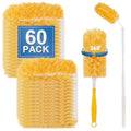 Heavy Duty Duster Refills, Disposable Dusters Kit for Cleaning Dusting Furniture Blind Ceiling Fan, Multi Surface 360 Feather Duster(60)+3FT Extended Handle +1 Handle