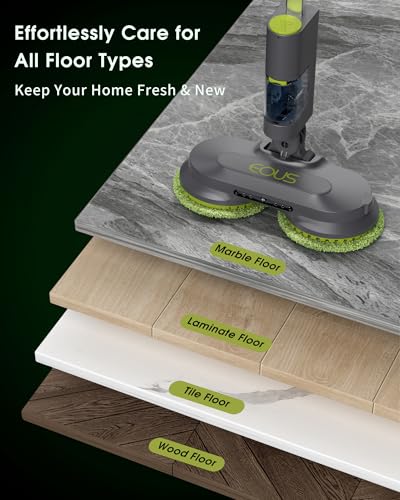 Cordless Electric Mop, Lightweight Electric Floor Mop with Detachable Water Tank, Water Sprayer & LED Headlights, Self-Propelled Floor Cleaner for Hardwood Tile Laminate Floor, Long-Lasting Battery