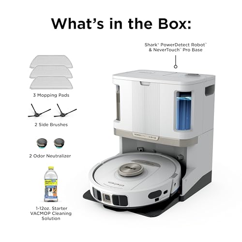 Shark PowerDetect | 2-in-1 Robot Vacuum & Mop for Carpets & Hard Floors | Powerful Suction & Mopping for Pet Hair | Self-Empty & Self-Clean NeverTouch Pro Base | 60-Day Capacity | White | AV2800ZE