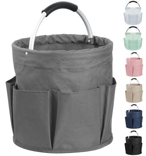 IHOMAGIC 17L Collapsible Cleaning Caddy with Handle, Foldable Cleaning Supply Caddy, Bucket Tool Organizer in 600D Oxford Fabric, Multifunctional Storage Basket for Cleaning, Traveling, Dark Gray