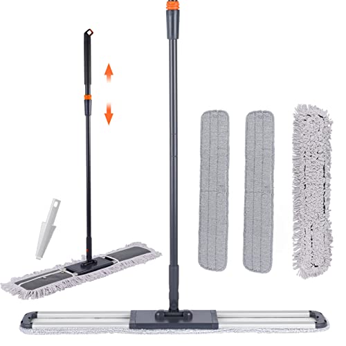 Flat Mop for Cleaning Floors Heavy Duty Microfiber Wet Mop Deep Cleaning for Hardwood, Tile & Laminate, Includes 4 Reusable Washable Pads and Adjustable Long Handle (36 in Mop Set)