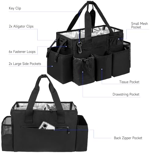 Cleaning Caddy Bag, Cleaning Supplies Organizer for Housekeepers, Housekeeping Caddy with Handle and Detachable Padded Cushion, Black