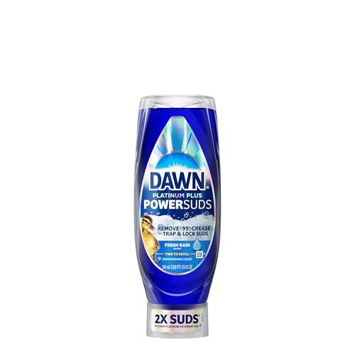 Dawn Platinum Plus PowerSuds EZ-Squeeze Dish Soap Liquid, Dishwashing Liquid, Grease Removal, Upside Down Bottle, Fresh Rain Scent, 2x17.4 Fl Oz Bundle