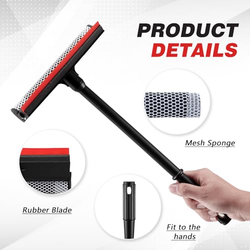 Professional 8.1" 2 in 1 Window Squeegee with 16" Long Handle,Car Squeegee for Gas Station,Home,Car，Glass,Shower,Outdoor High Window Cleaning