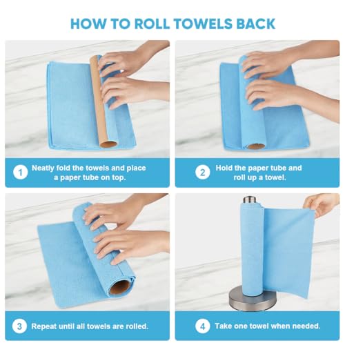 AIDEA Microfiber Cleaning Cloth Roll, Blue Shop Towels 55 Sheets Washable, Microfiber Towels for Cars, Blue Rags Reusable Paper Towel for Automotive, Workshop, House, Kitchen, Cleaning Supplies11×9"