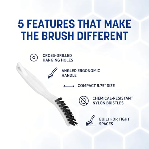 SPARTA Flo-Pac Grout Brush with Nylon Bristles, Scrubber with Handle for Bathroom and Kitchen Tile, 8", White