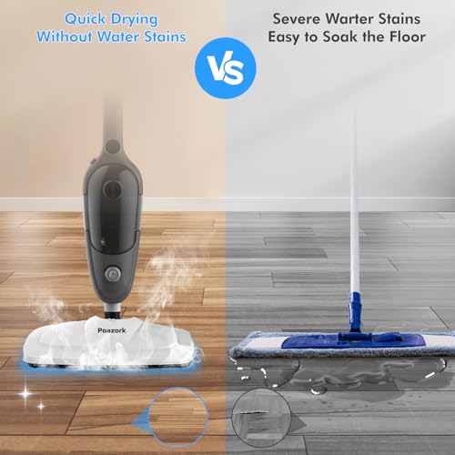 Poazork Steam Mop - All-in-one Detachable Floor Steamer with 11 Accessories, Multipurpose Steamer for Hardwood Floors, Clothes,Windows,Tiles,Carpet, Powerful Handheld Steam Cleaner for Home Use