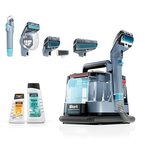 Shark StainStriker | Portable Carpet, Upholstery & Area Rug Cleaner | 4 Tools | Bonus Full-Size Solutions | Powerful Stain & Odor Remover | Deep Clean & OXY Solutions | Blue | PX202BRN