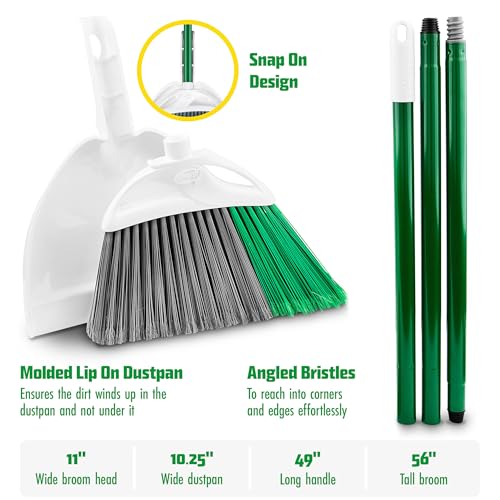 Libman FlexTech Broom with Dustpan Combo Set for Sweeping Indoor and Outdoor Floors, Pet, Dog Hair Broom, 55” Precision Angle Broom, 3 Piece Handle, 11" Wide, 10.25" Wide Dust Pan