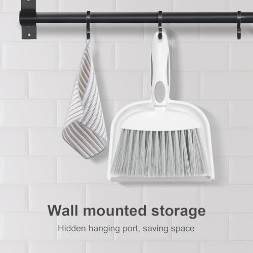 NACENA Small Dust Pan and Brush Set, Mini Broom and Dustpan Set Small Hand Broom and Brush Combo Dust Pan with Teeth for Home Cleaning Drawers Desktop Sofas and Outdoor, White & Gray