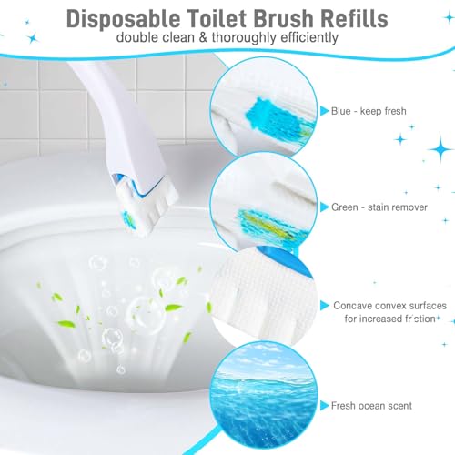 CARZEXSUC Toilet Cleaner Refill Pads Ocean Scent Enhanced Odor Control 72 Count Scrubber Refill Clean Stains Disposable Toilet Brush Refill for Toilet and Bathroom
