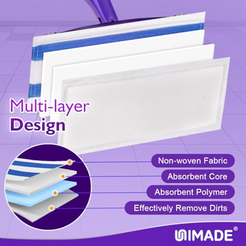 UNIMADE 100 Count Mop Pad Refill Compatible with Swiffer WetJet, Disposable Multi-Layers Mopping Pads for All Hard Surface, Especially Hardwood Floor, Super Absorbent Spray Mopping Pad Refills