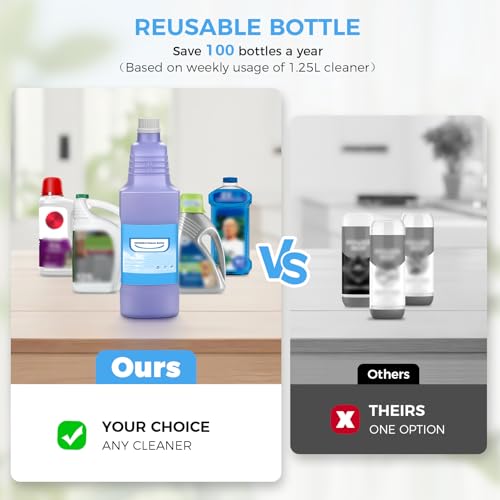 Upgraded Refillable Bottle for Swiffer® Wet Jet™ Mop – 1250ml /42.3 FL OZ, Leak-Proof HDPE Solution Refill Bottle with 8 Silicone Gaskets & 1 Funnel,Easy Install for Use with Any Cleaning Solution