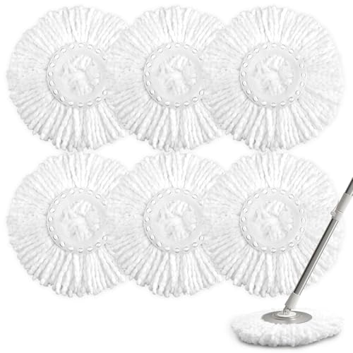 NICEMOVIC 6 Pack Spin Mop Replacement Head for 360° Spin Mop System, Standard Size Round Shape Spin Mop Replacement Head, Microfiber Refills Machine Washable and Easy Cleaning